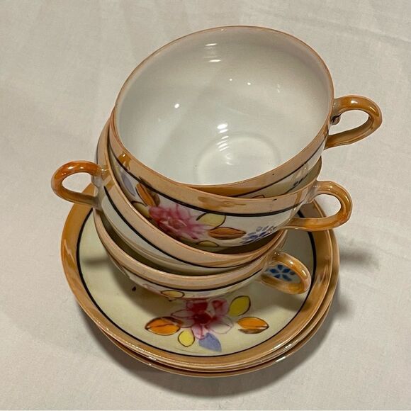 Chinese lustreware teacup and saucer set of 4/8 - Picture 6 of 12
